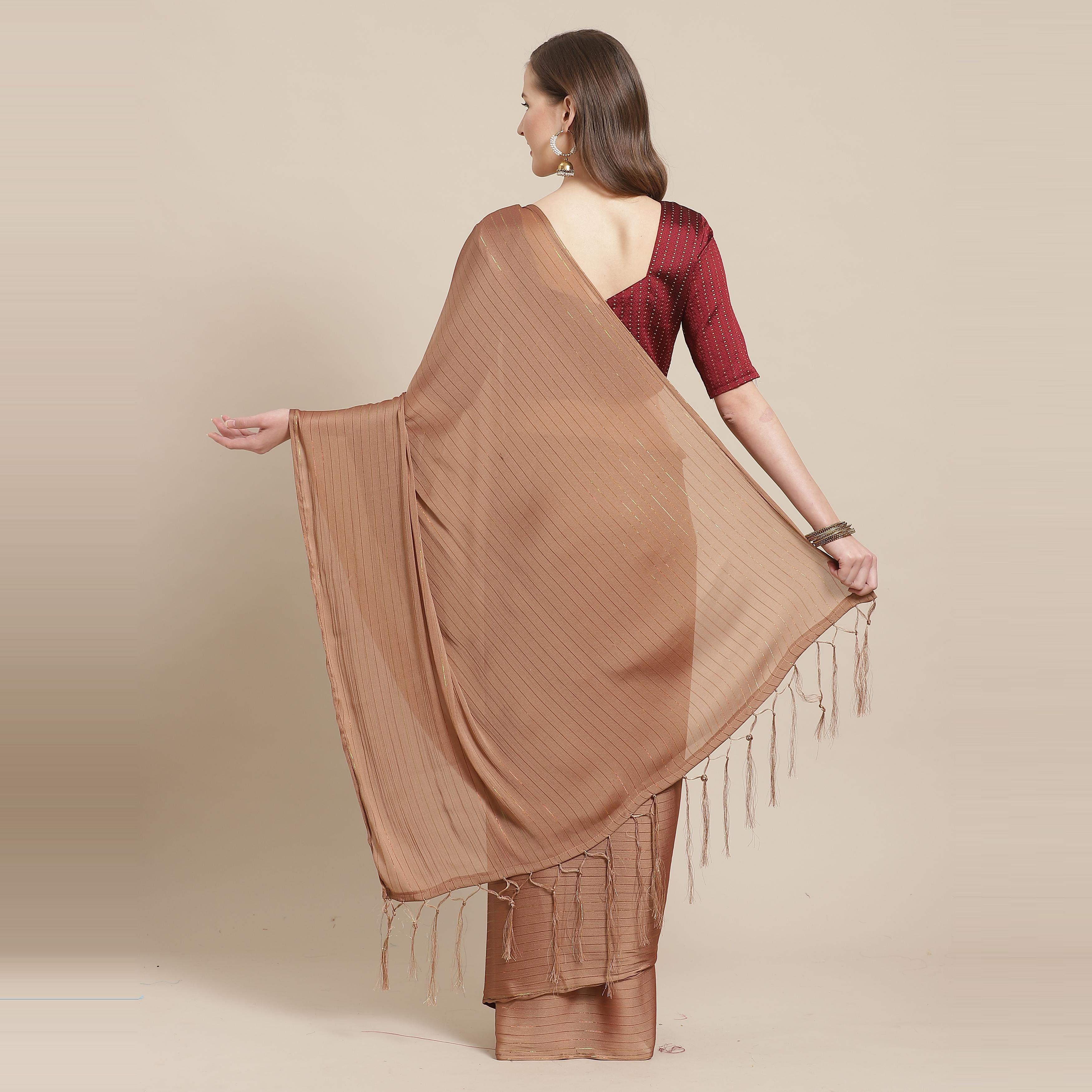 Alluring Brown Colored Casual Wear Printed Poly Georgette Saree - Peachmode