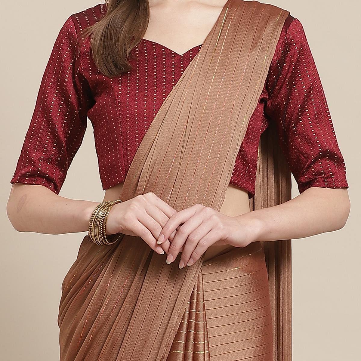 Alluring Brown Colored Casual Wear Printed Poly Georgette Saree - Peachmode