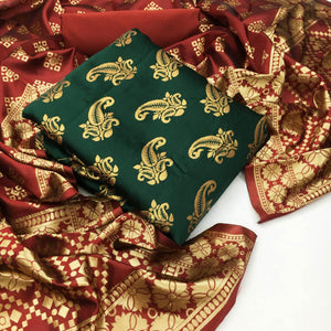 Alluring Green Colored Casual Wear Woven Banarasi Silk Dress Material - Peachmode
