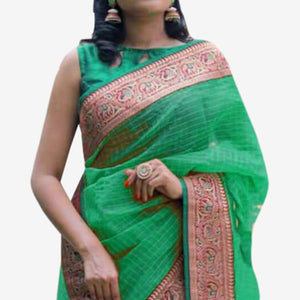 Alluring Green Colored Festive Wear Cotton Saree - Peachmode
