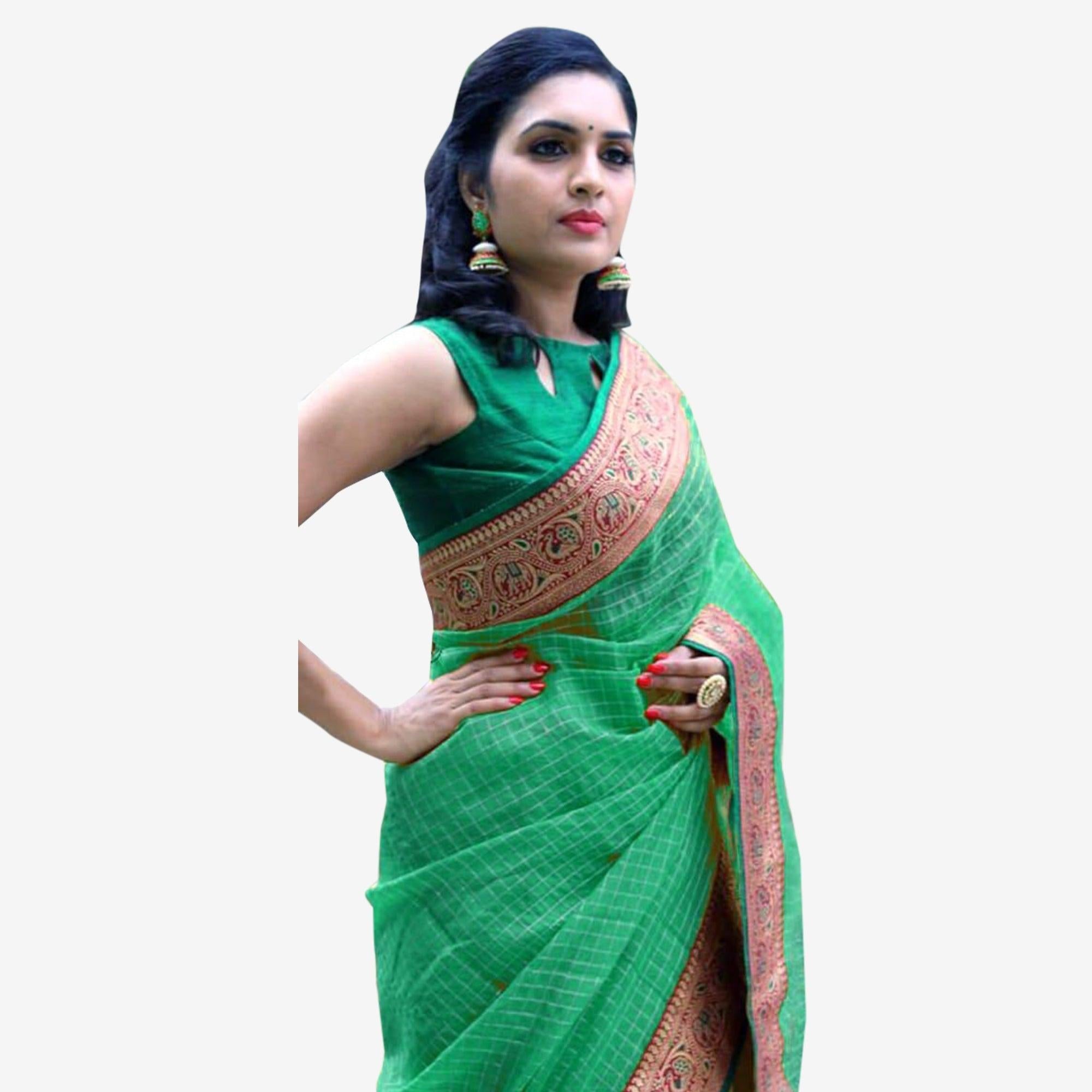 Alluring Green Colored Festive Wear Cotton Saree - Peachmode