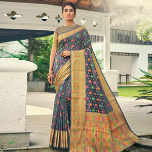 Alluring Grey Colored Festive Wear Woven Heavy Banarasi Silk Saree - Peachmode