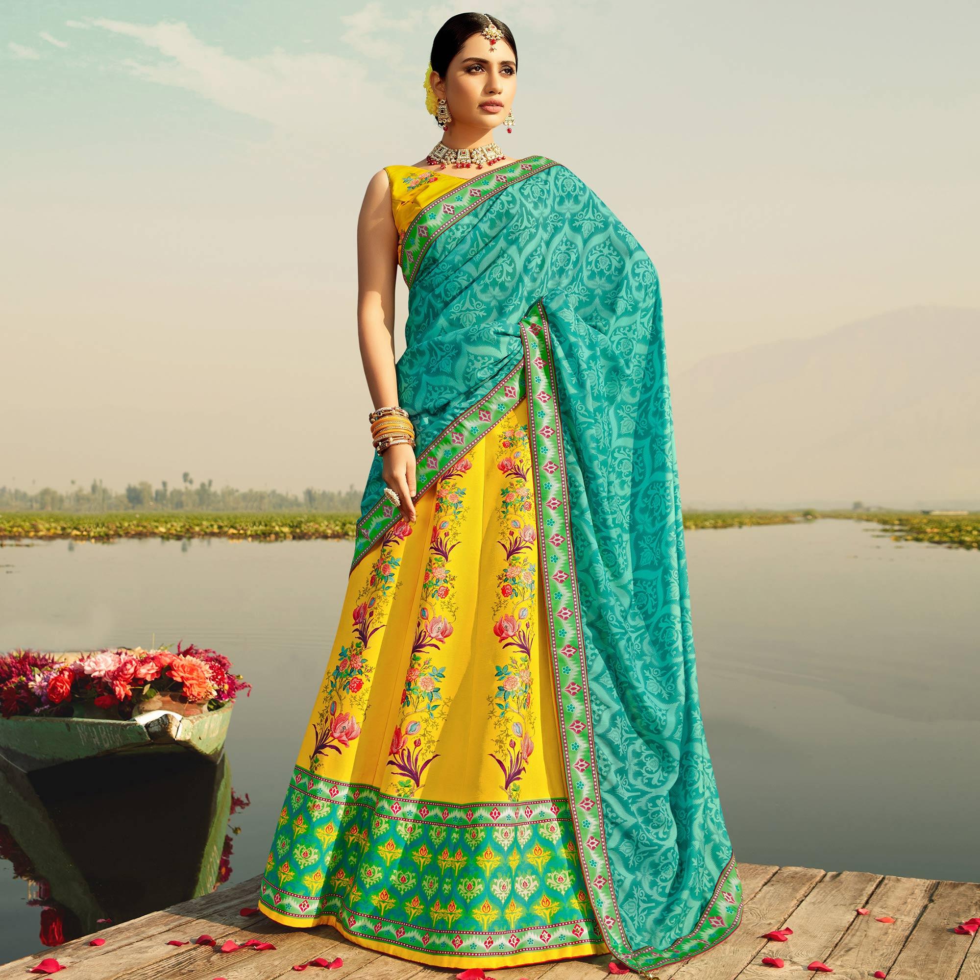 Alluring Lemon Yellow Coloured Wedding Wear Designer Stone Work Heavy Silk Lehenga Choli - Peachmode