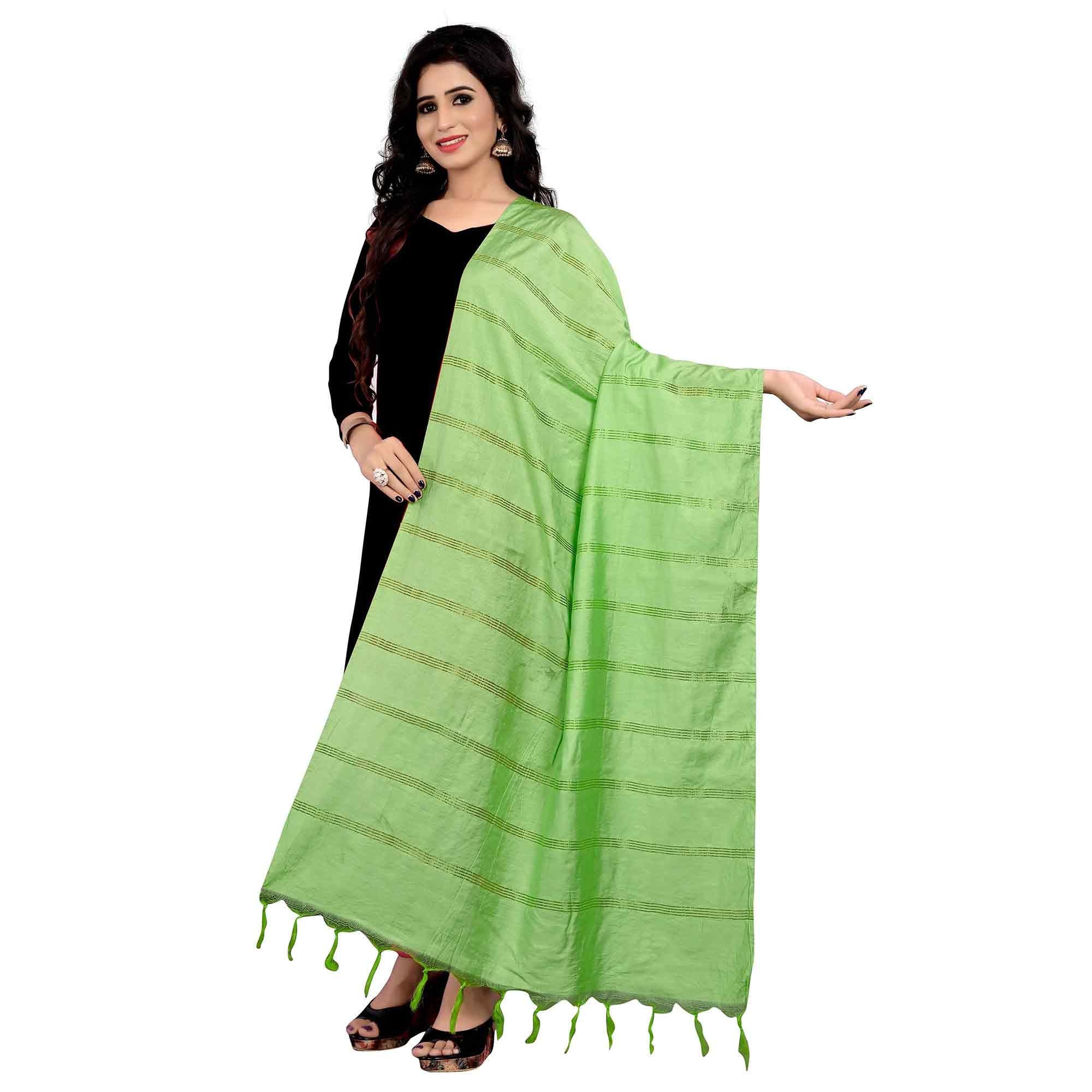 Alluring Light Green Colored Festive Wear Cotton Dupatta - Peachmode