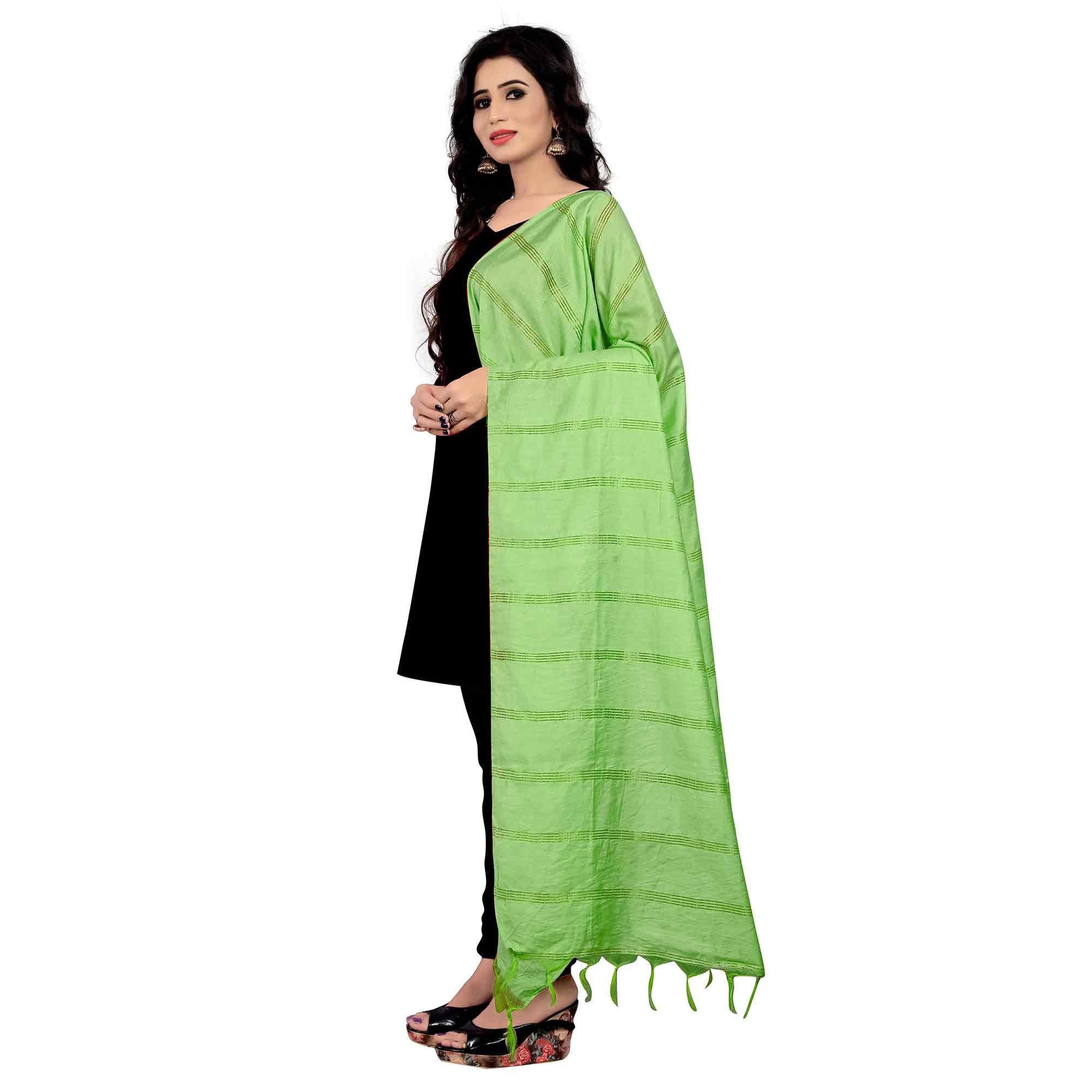 Alluring Light Green Colored Festive Wear Cotton Dupatta - Peachmode