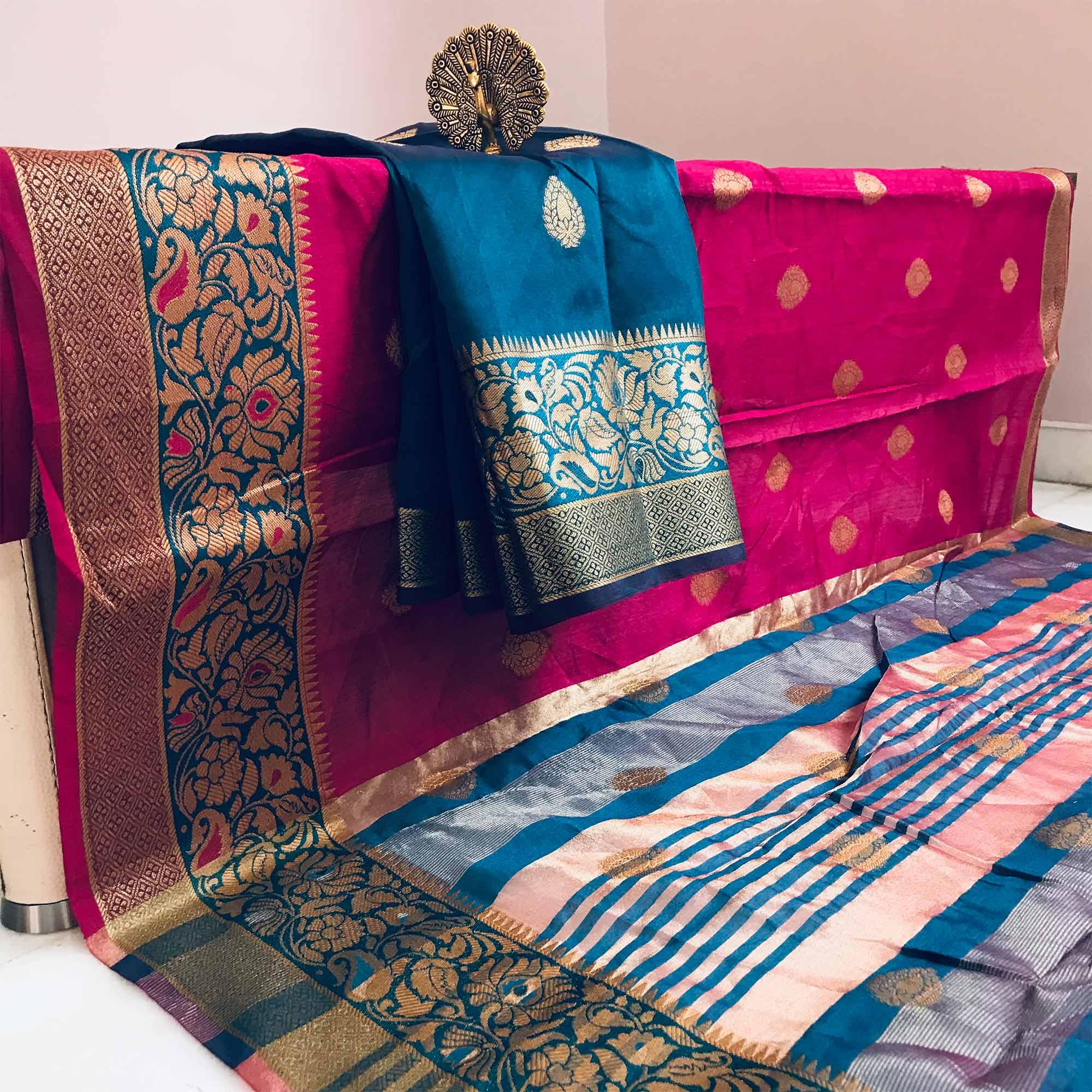 Alluring Magenta Colored Festive Wear Woven Art Silk Saree - Peachmode