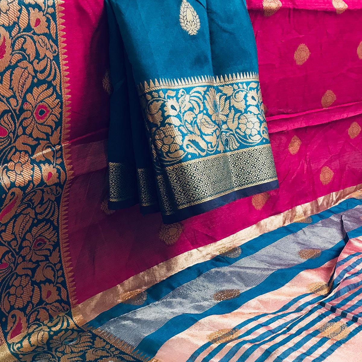 Alluring Magenta Colored Festive Wear Woven Art Silk Saree - Peachmode