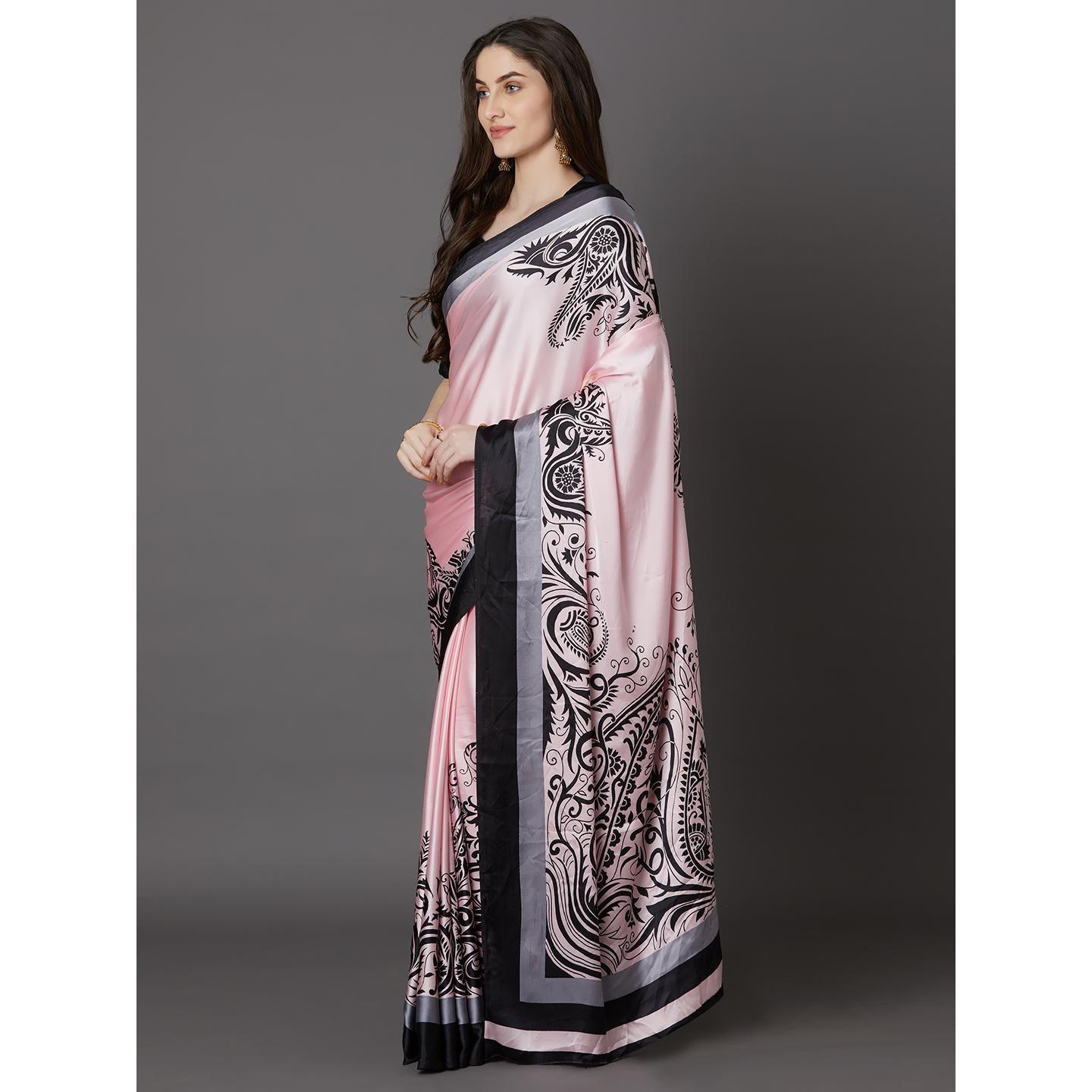 Alluring Pink Colored Festive Wear Printed Crepe Saree - Peachmode
