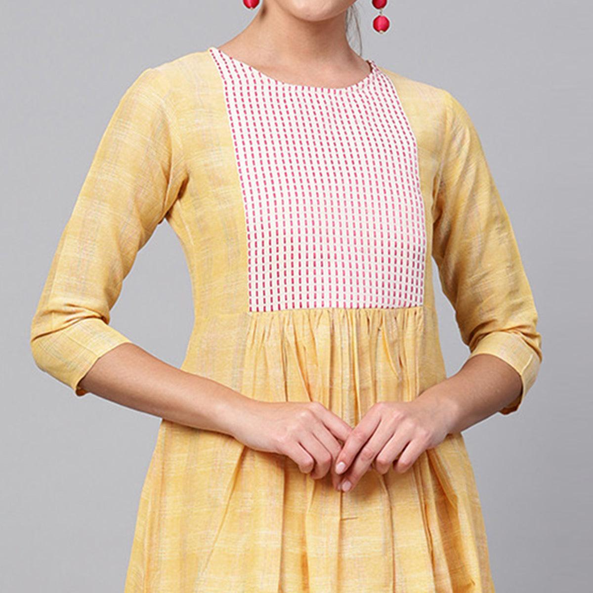 Alluring Yellow Colored Casual Printed Cotton Kurti - Peachmode