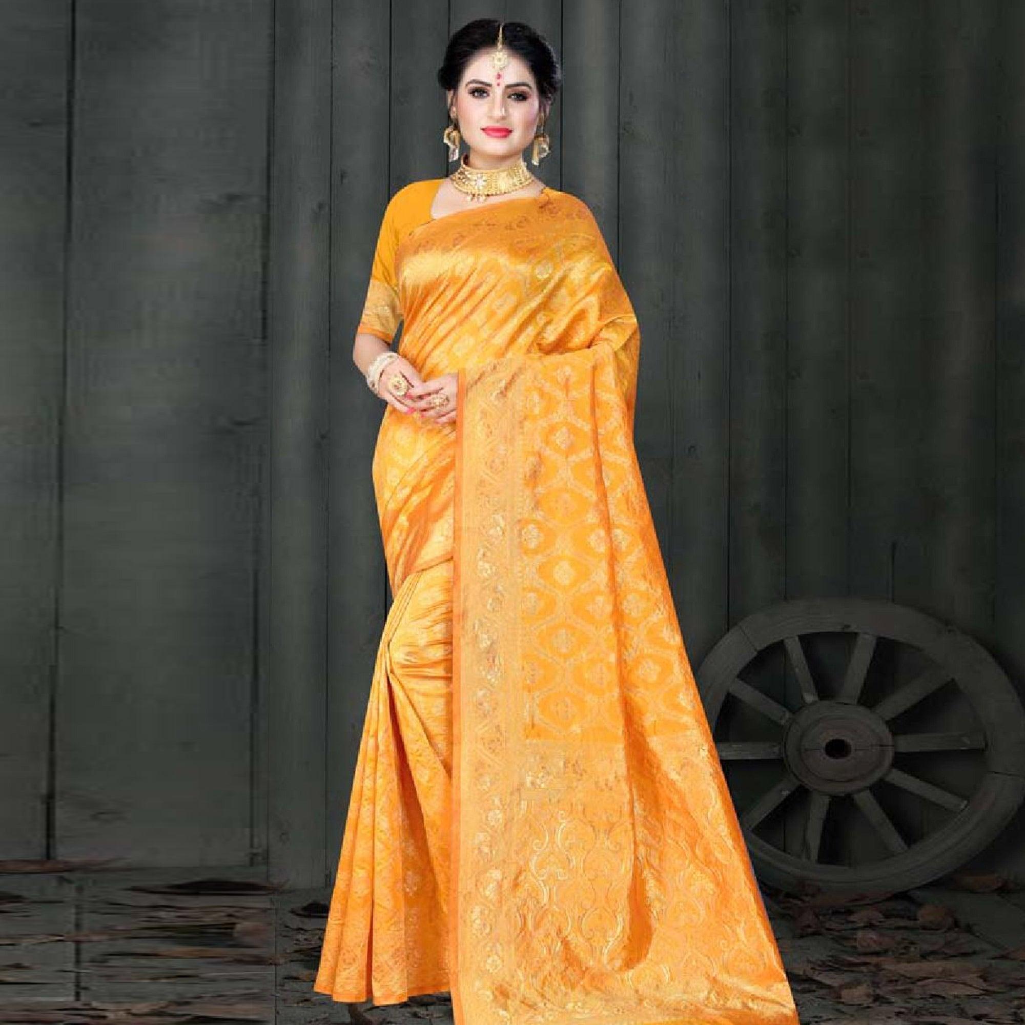 Alluring Yellow Colored Festive Wear Woven Art Silk Saree - Peachmode