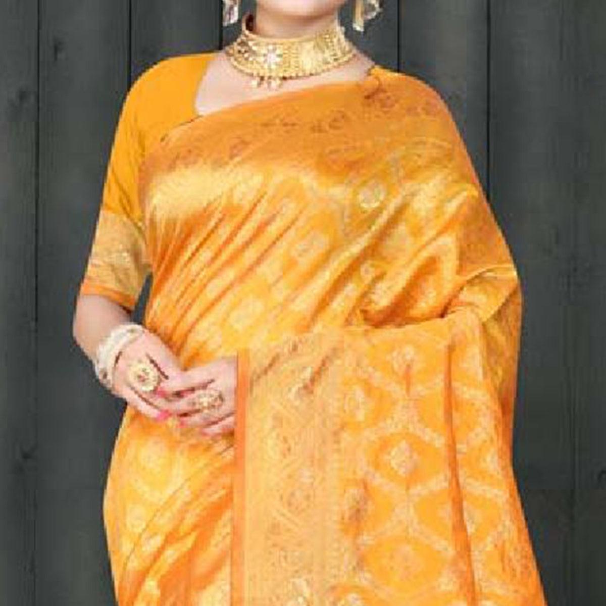 Alluring Yellow Colored Festive Wear Woven Art Silk Saree - Peachmode
