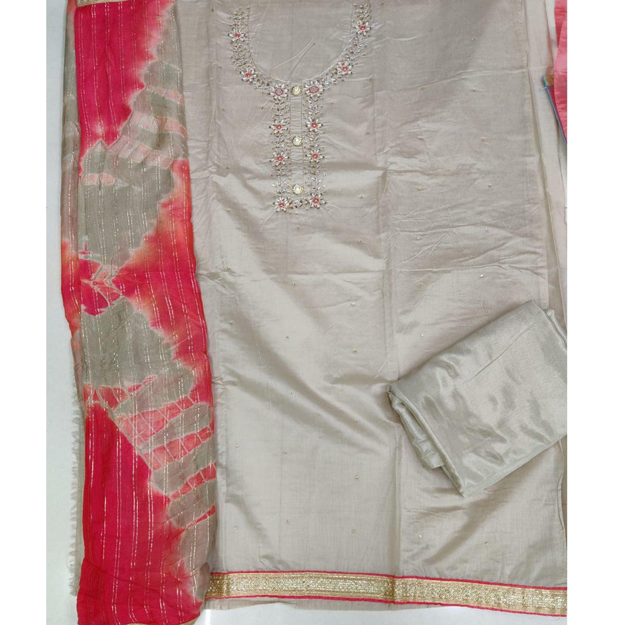 Amazing Beige Colored Festive Wear Heavy Modal Silk Dress Material - Peachmode