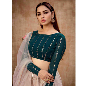 Amazing Beige-Green Colored Wedding Wear Thread & Embroidered Work Art Silk Lehenga Choli - Peachmode