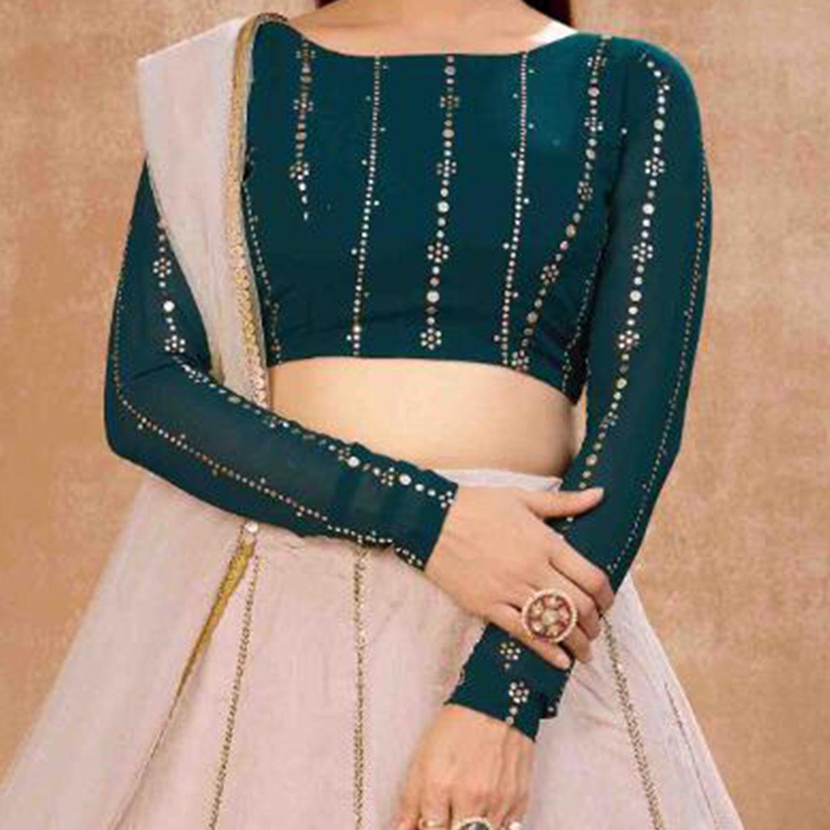 Amazing Beige-Green Colored Wedding Wear Thread & Embroidered Work Art Silk Lehenga Choli - Peachmode