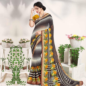 Amazing Black Colored Casual Wear Printed Georgette Saree - Peachmode