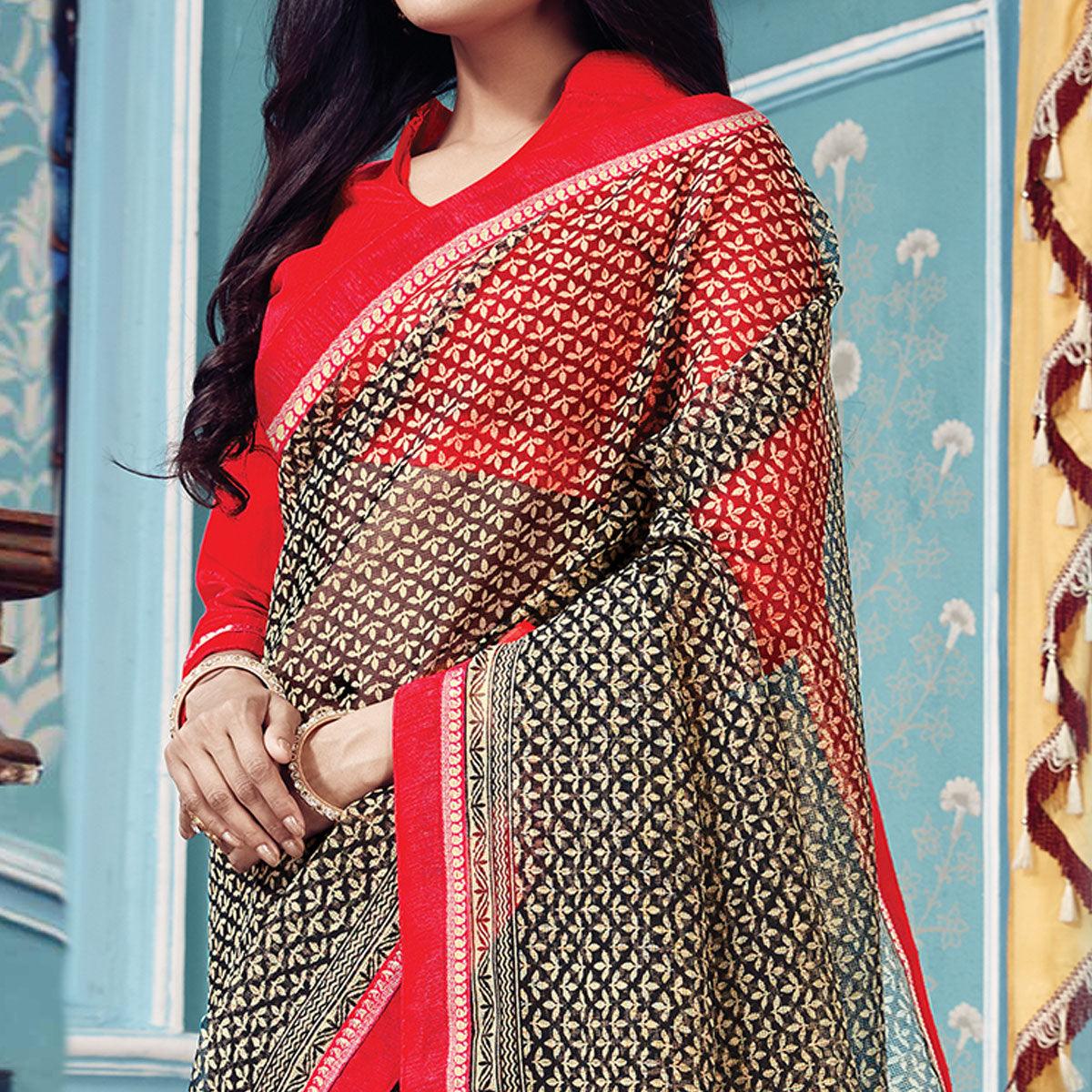 Amazing Black Colored Partywear Printed Silk Saree - Peachmode