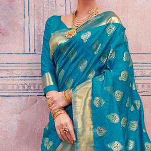 Amazing Blue Colored Festive Wear Silk Saree - Peachmode