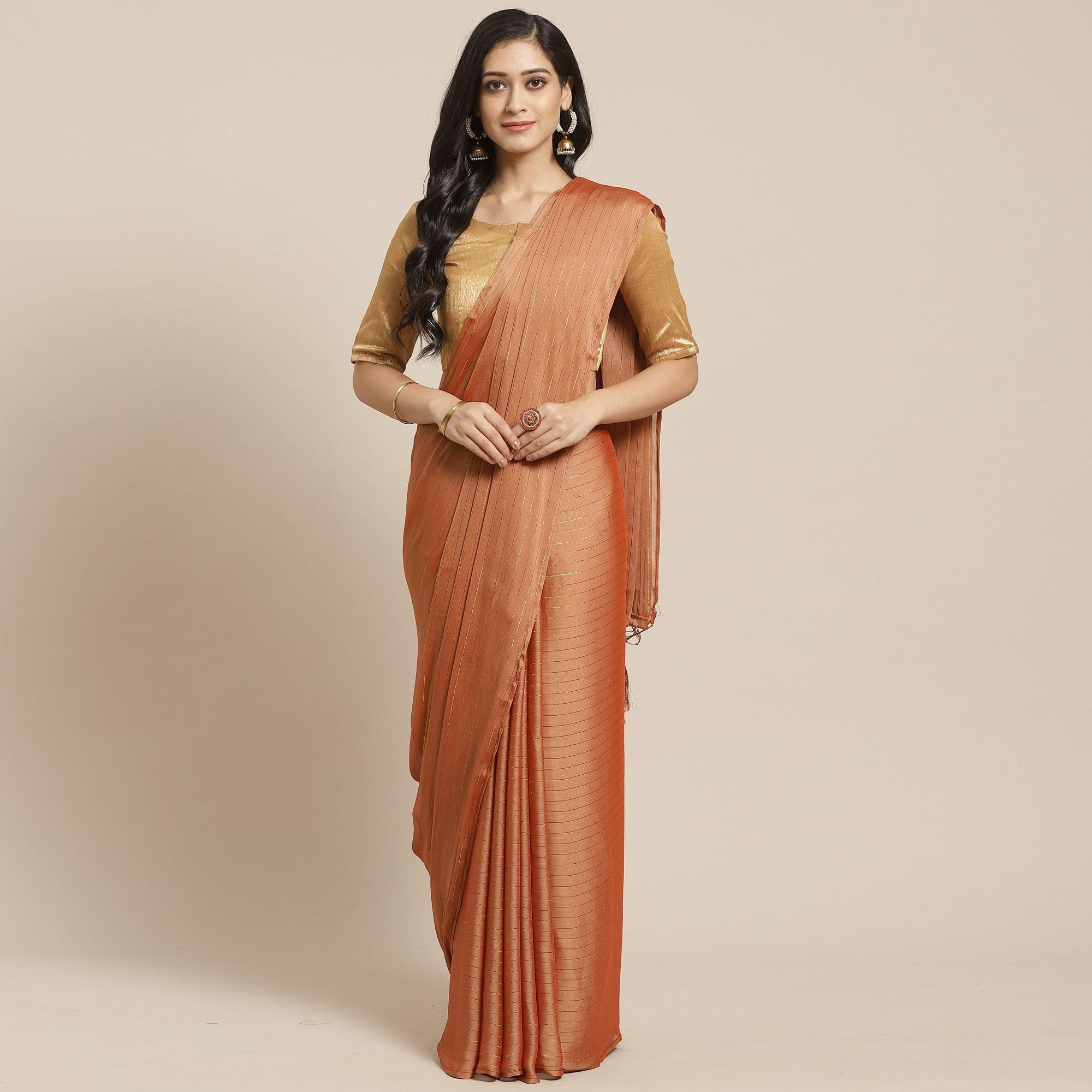 Amazing Brown Colored Casual Wear Printed Poly Georgette Saree - Peachmode