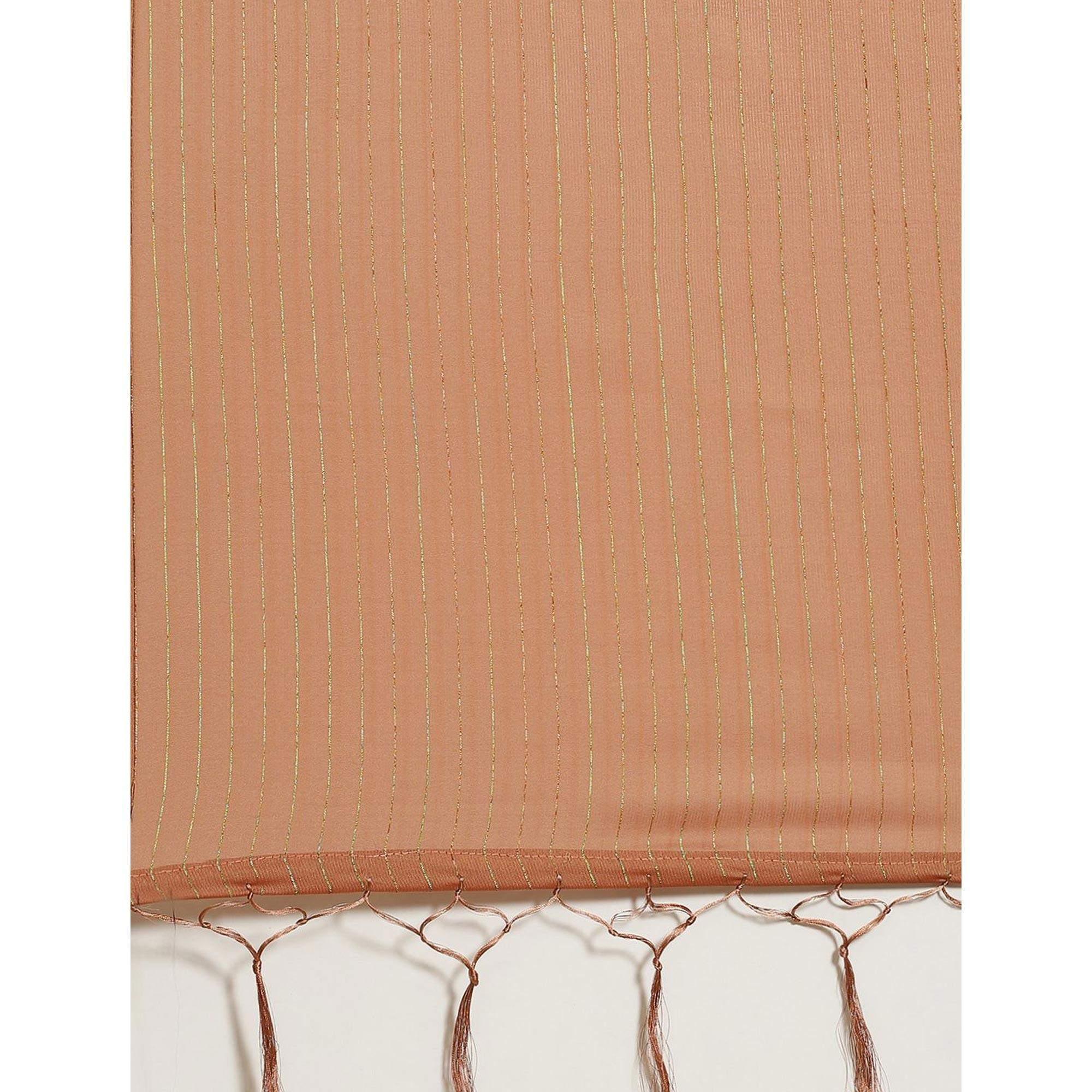 Amazing Brown Colored Casual Wear Printed Poly Georgette Saree - Peachmode