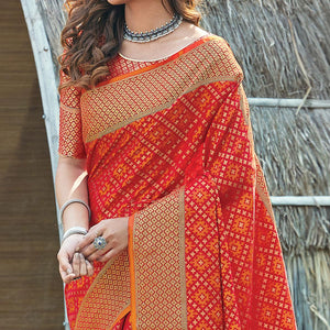 Amazing Dark Orange Colored Festive Wear Patan Patola Silk Saree - Peachmode
