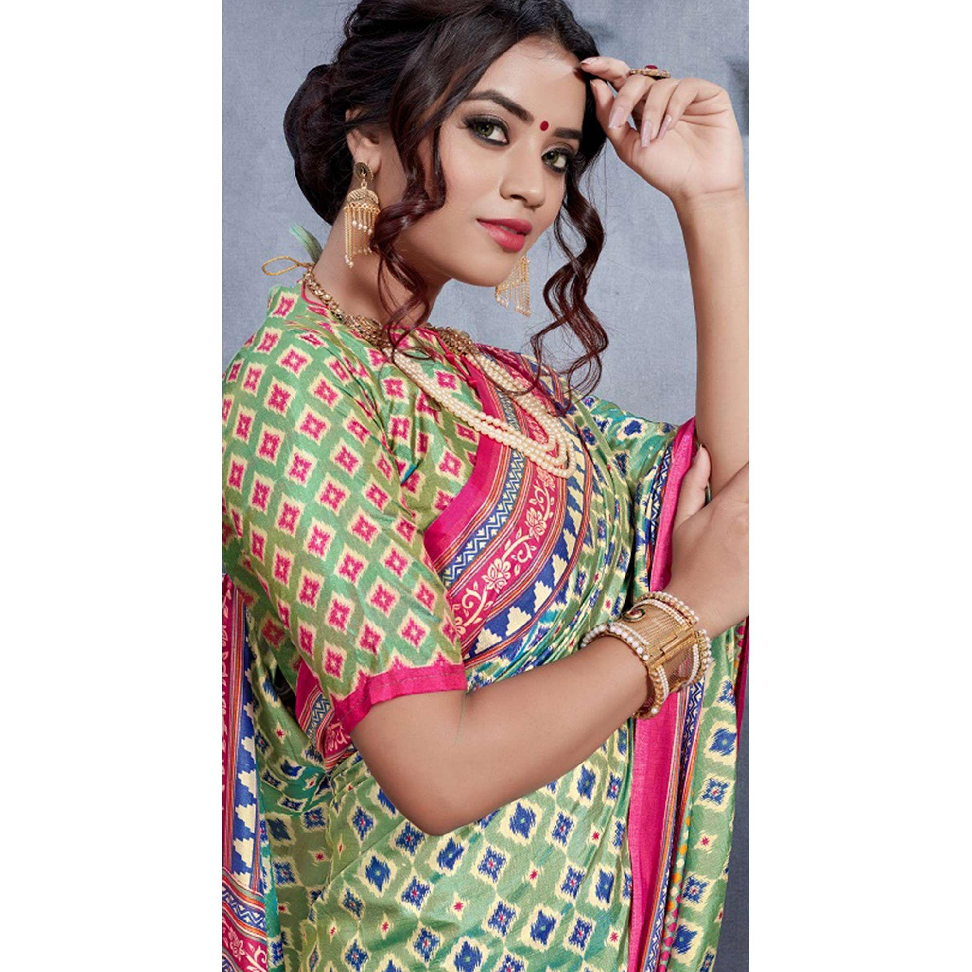 Amazing Green Colored Casual Printed Art Silk Saree - Peachmode