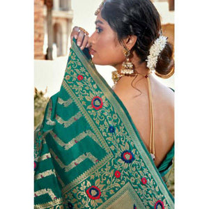 Amazing Green Colored Festive Wear Woven Banarasi Silk Saree - Peachmode