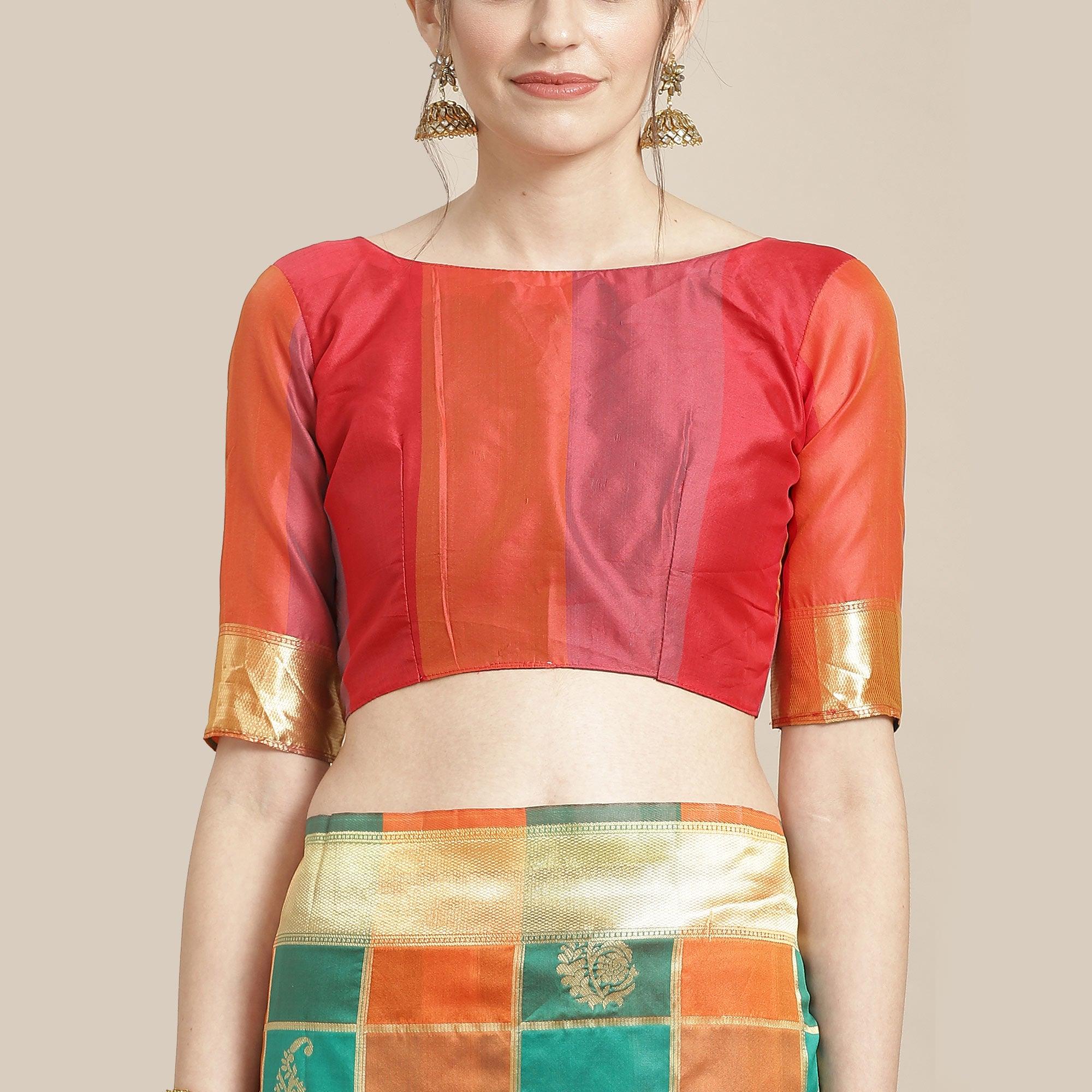 Amazing Green-Yellow Colored Festive Wear Woven Silk Blend Saree - Peachmode