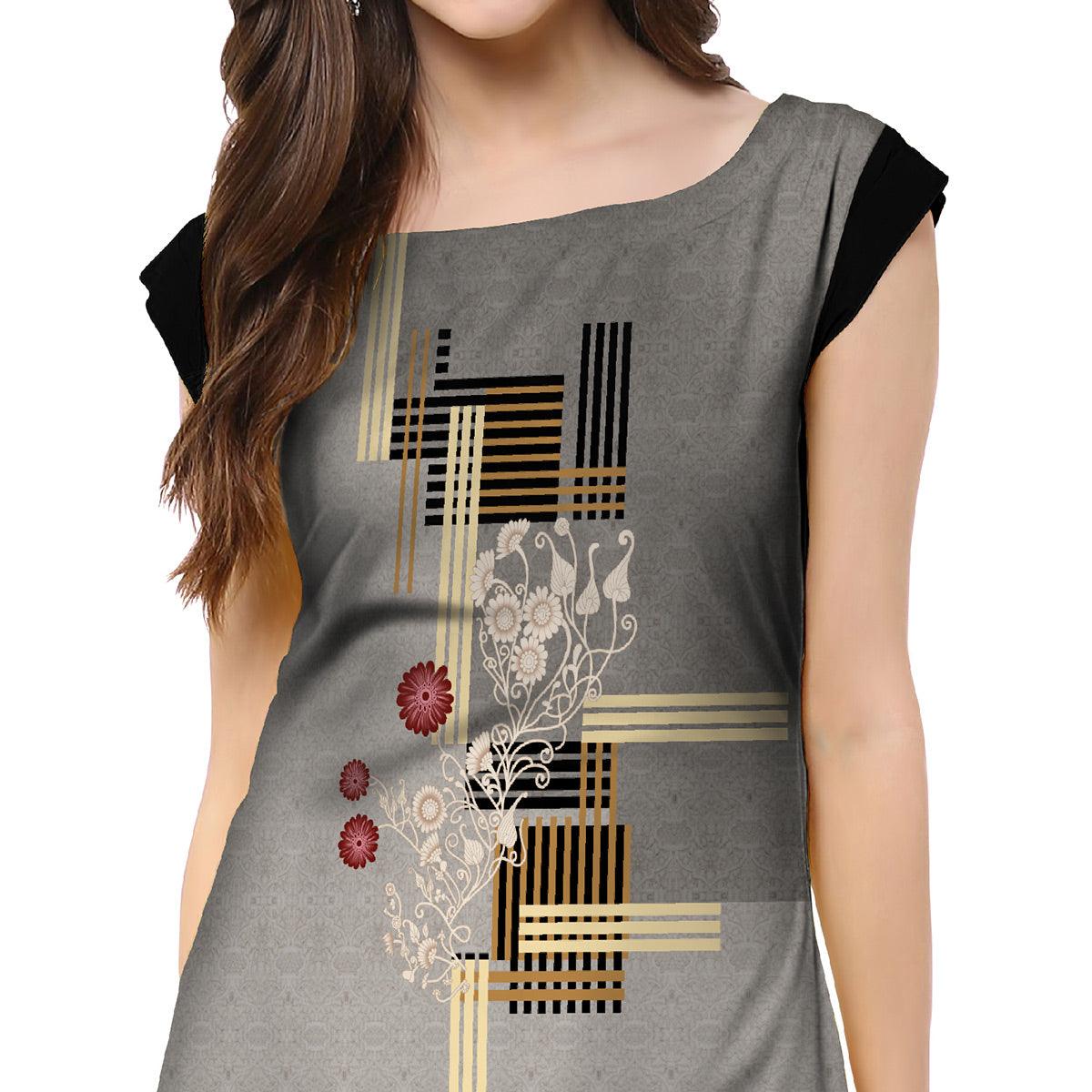 Amazing Grey Colored Casual Printed Crepe Kurti - Peachmode