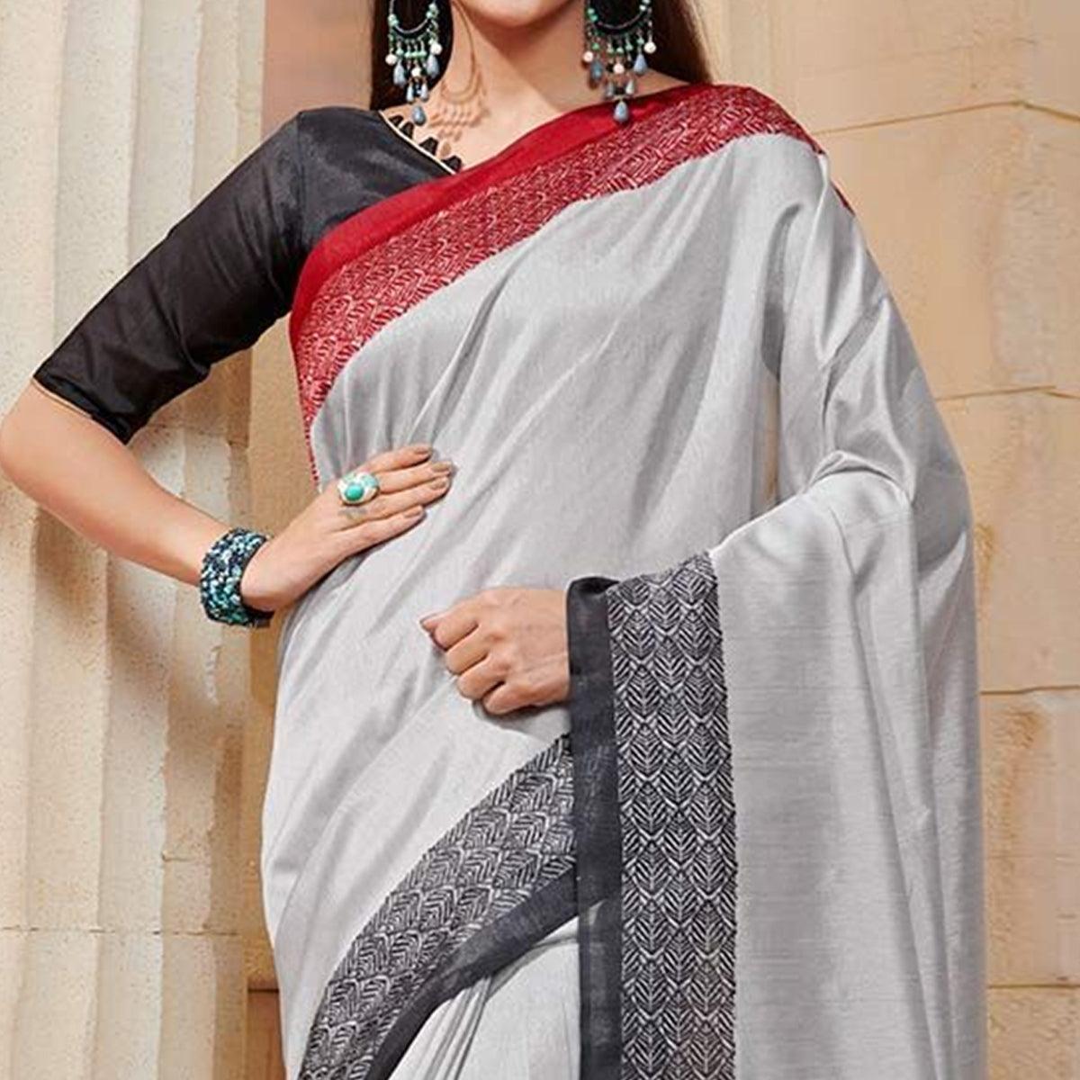 Amazing Grey Colored Casual Wear Printed Bhagalpuri Silk Saree - Peachmode
