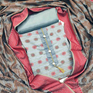 Amazing Grey Colored Festive Wear Woven Heavy Banarasi Silk Dress Material - Peachmode