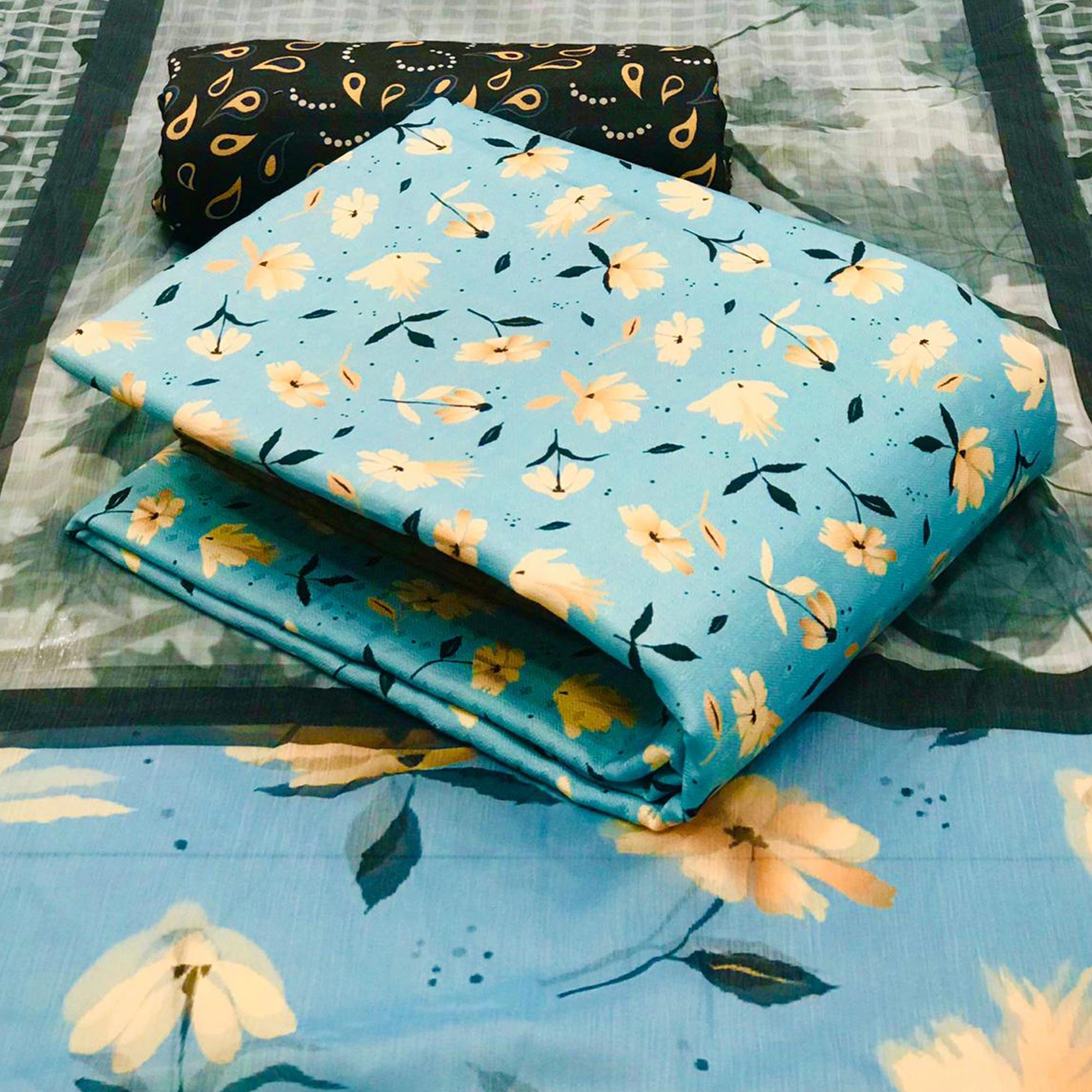 Amazing Light Blue Colored Casual Wear Printed Pashmina Dress Material - Peachmode