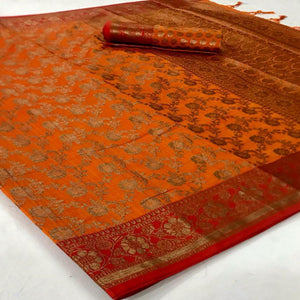 Amazing Orange Colored Festive Wear Woven Silk Saree - Peachmode