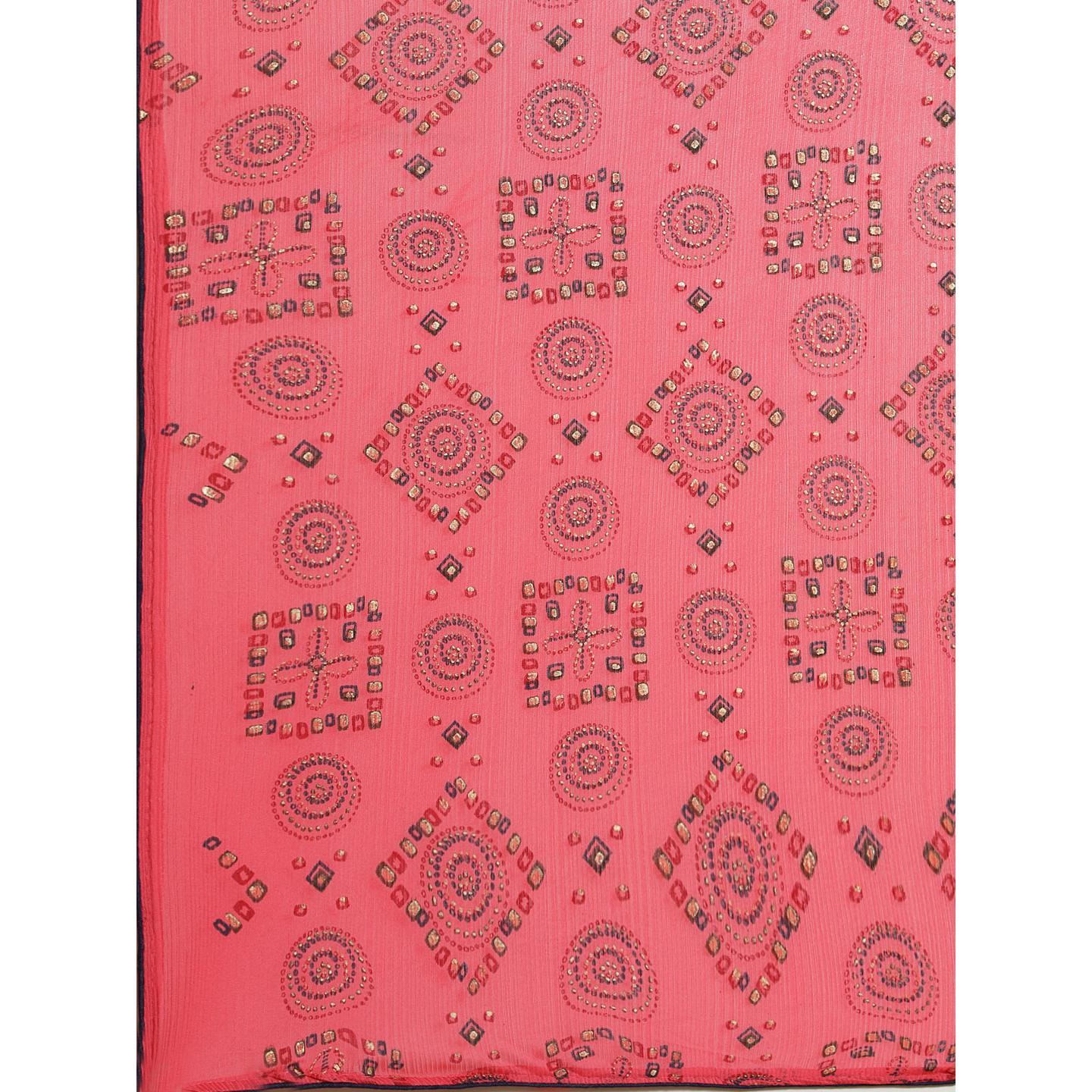 Amazing Pink Colored Casual Wear Printed Chiffon Saree - Peachmode