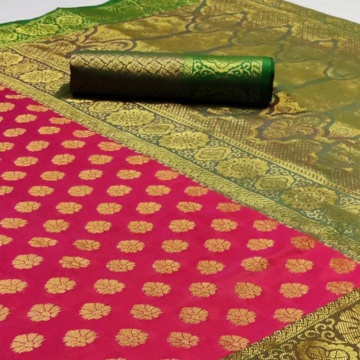 Amazing Pink Colored Festive Wear Woven Heavy Silk Saree - Peachmode
