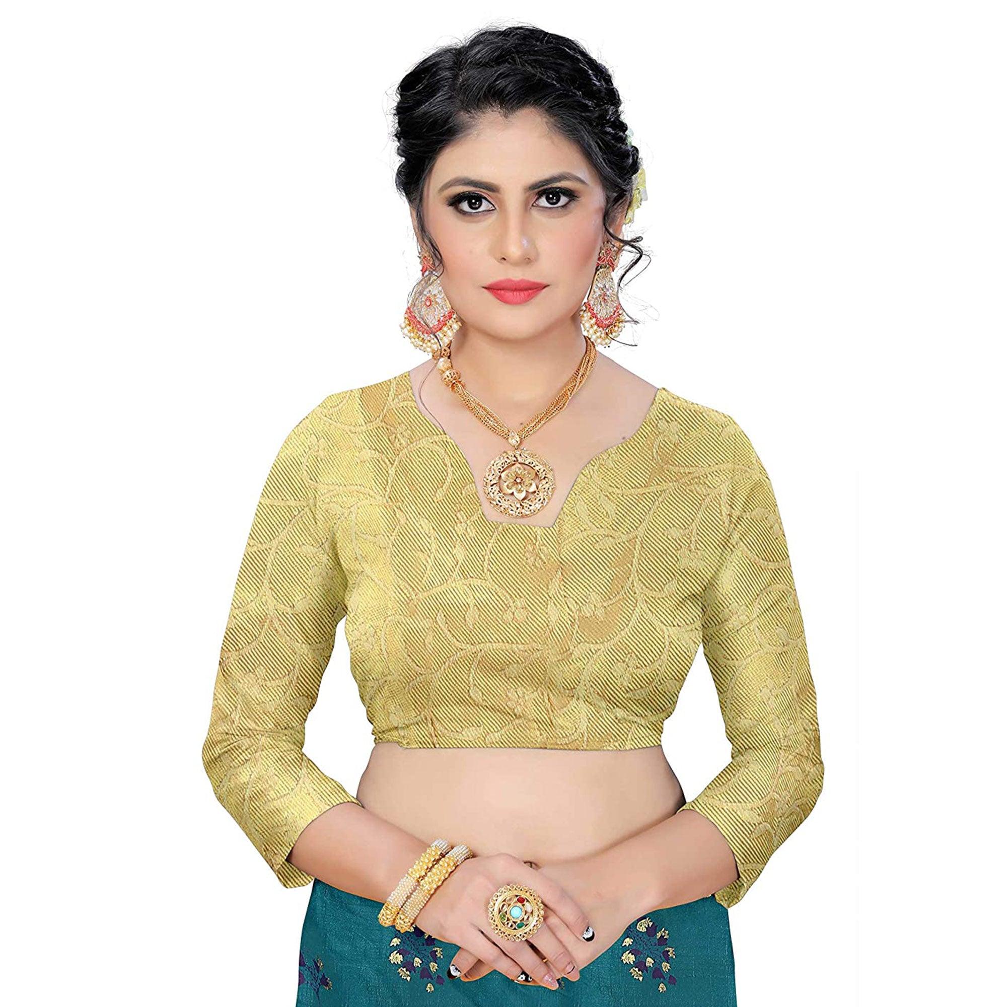 Amazing Rama Colored Partywear Foil Work Printed Art Silk Saree - Peachmode