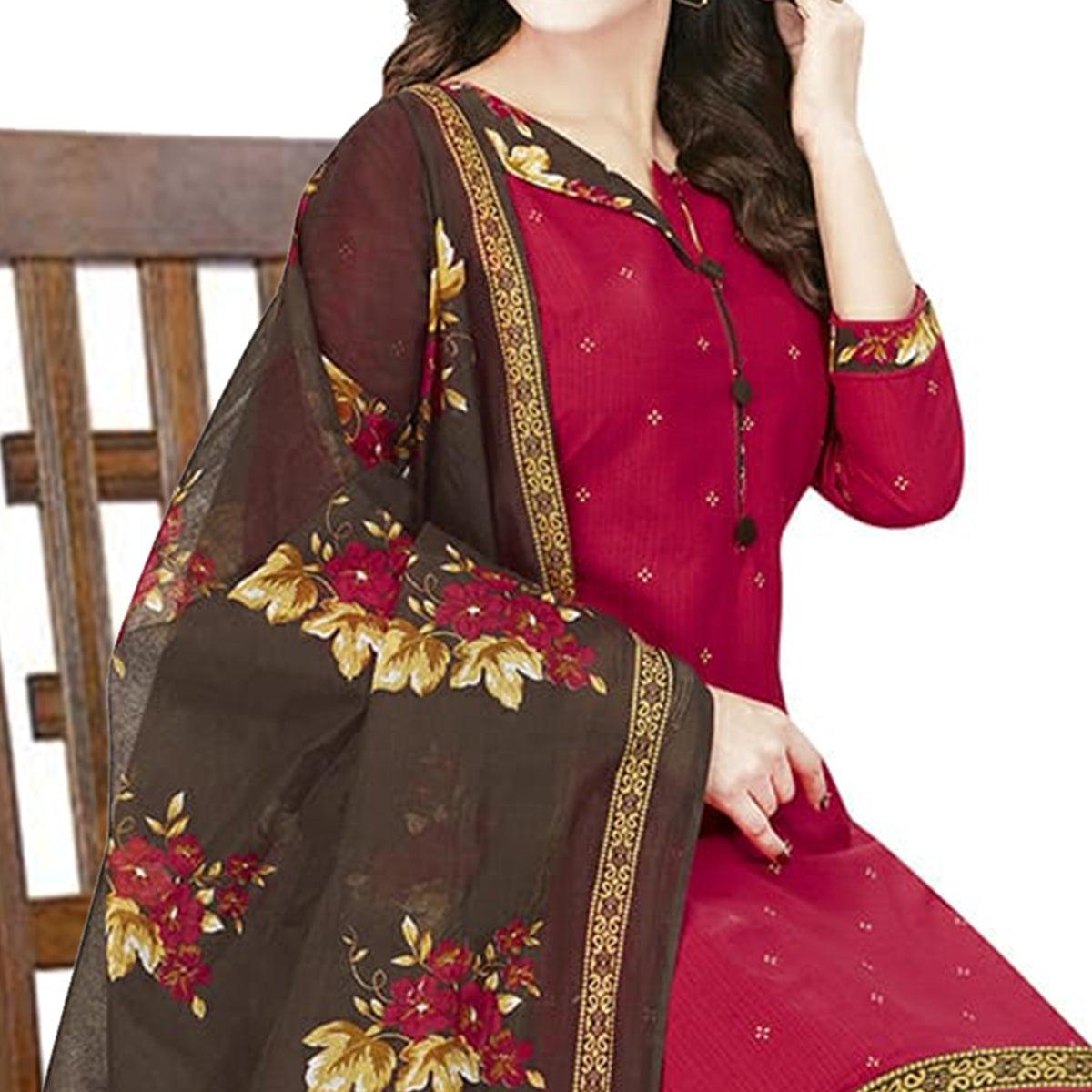Amazing Red Colored Casual Wear Printed Crepe Patiala Dress Material - Peachmode