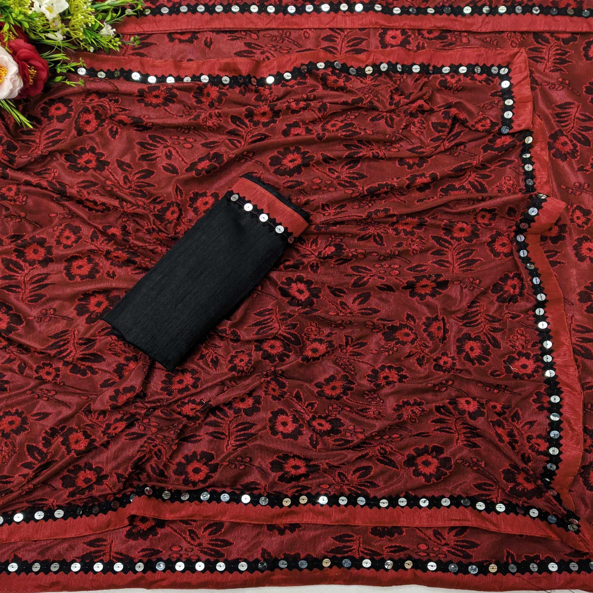 Amazing Red Colored Festive Wear Floral Woven Art Silk Saree - Peachmode