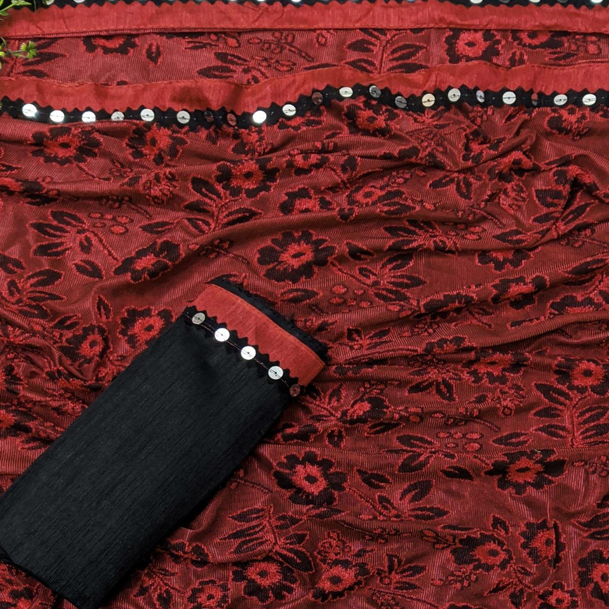 Amazing Red Colored Festive Wear Floral Woven Art Silk Saree - Peachmode