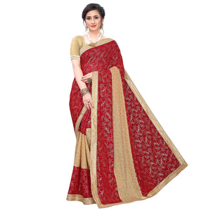 Amazing Red Colored Party Wear Foil Printed Art Silk Saree - Peachmode