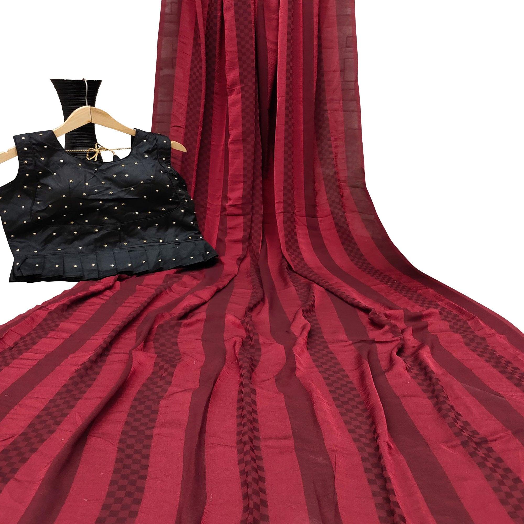 Amazing Red Colored Partywear Printed Brasso Saree - Peachmode
