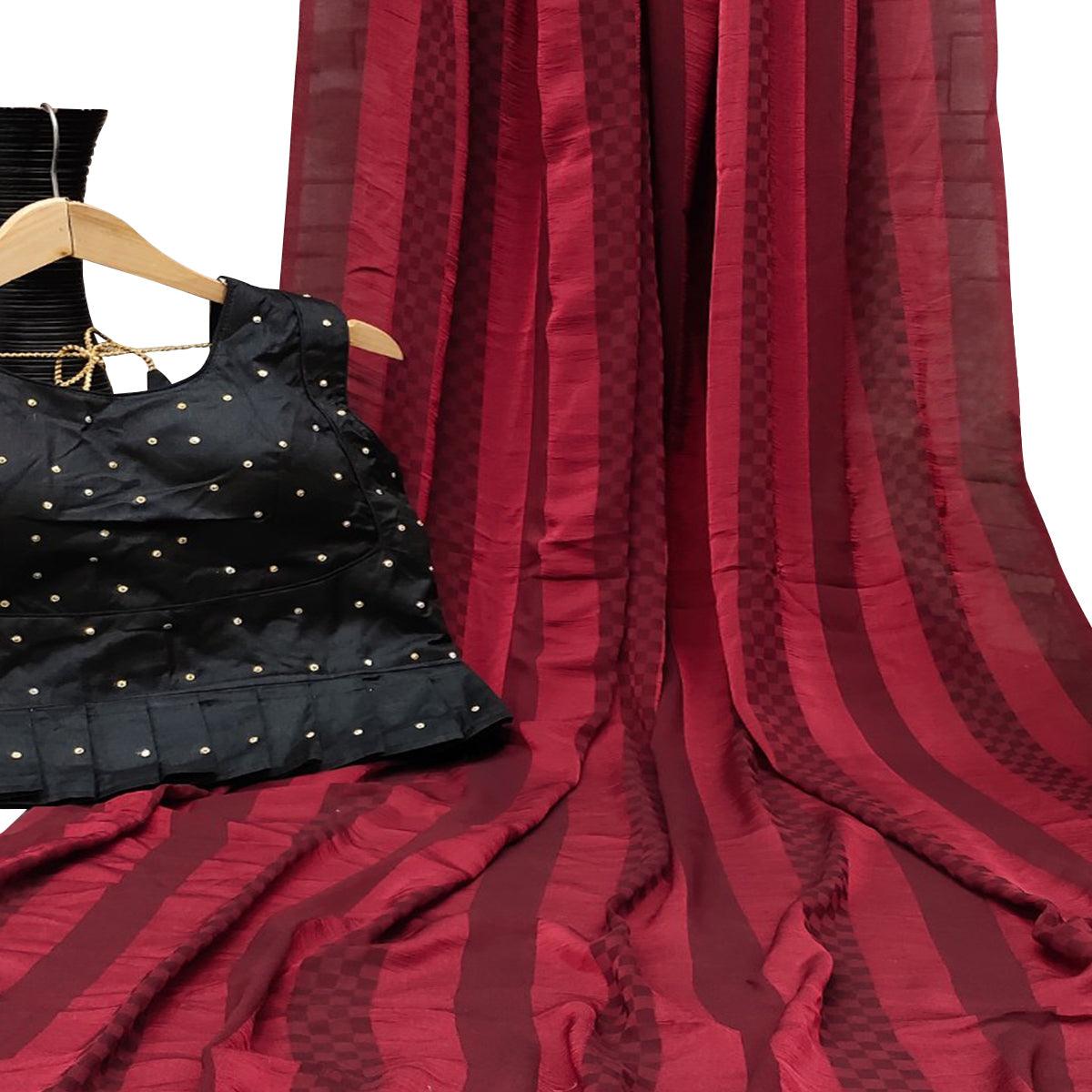 Amazing Red Colored Partywear Printed Brasso Saree - Peachmode