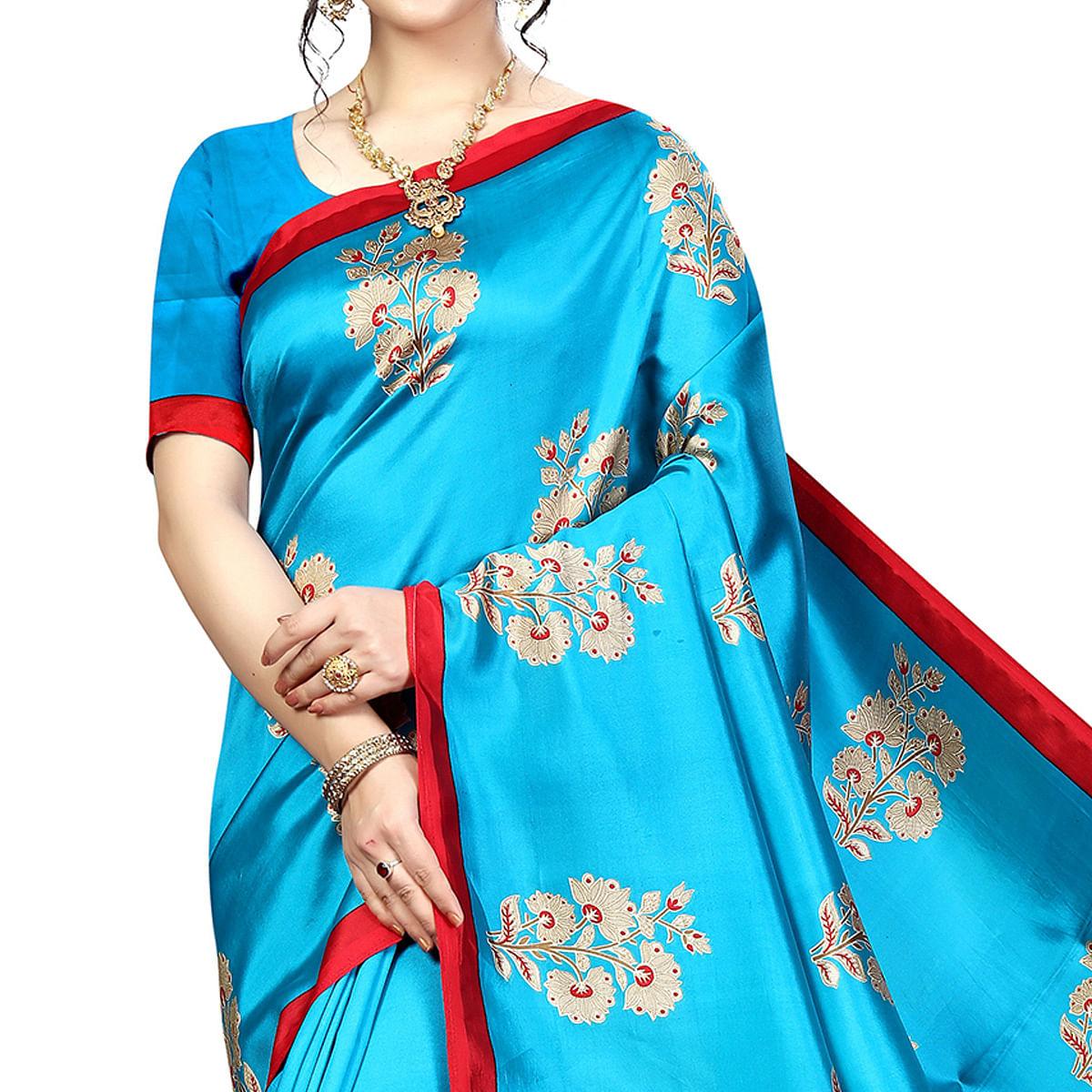 Amazing Sky Blue Colored Festive Wear Banarasi Art Silk Saree - Peachmode