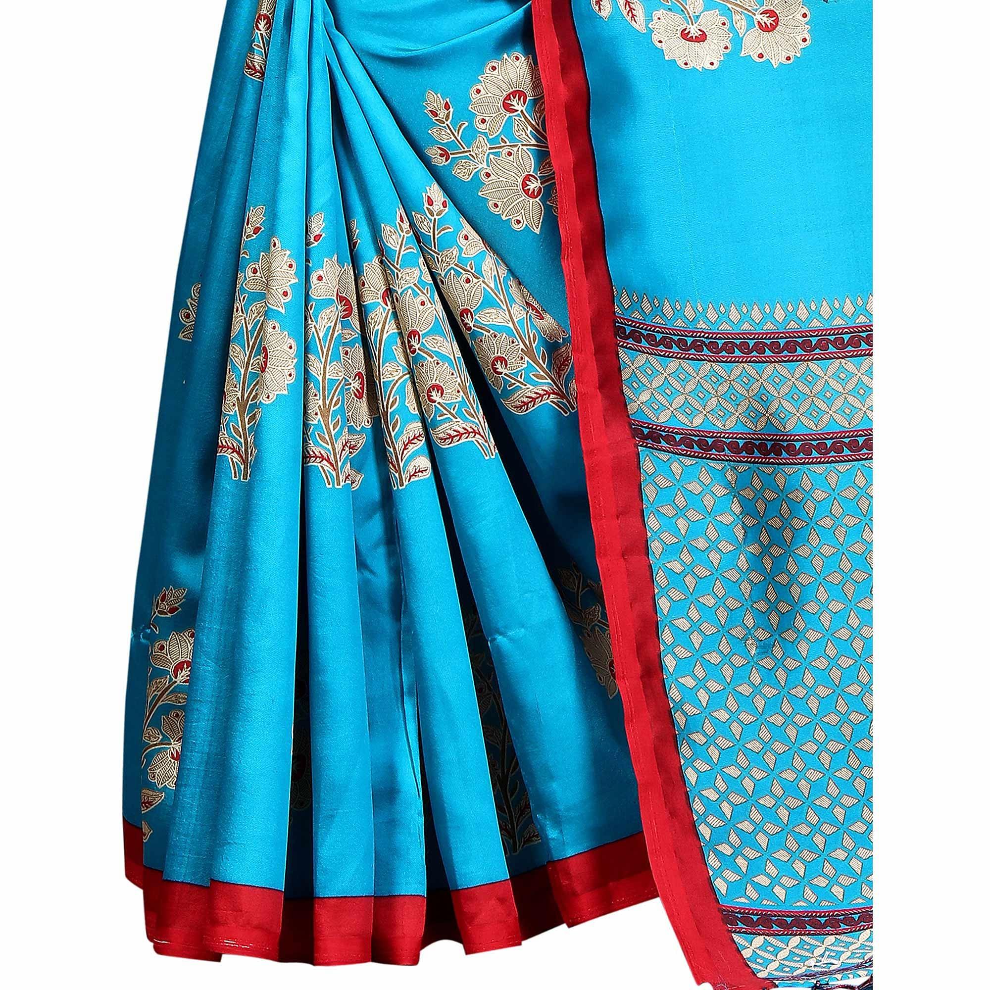 Amazing Sky Blue Colored Festive Wear Banarasi Art Silk Saree - Peachmode