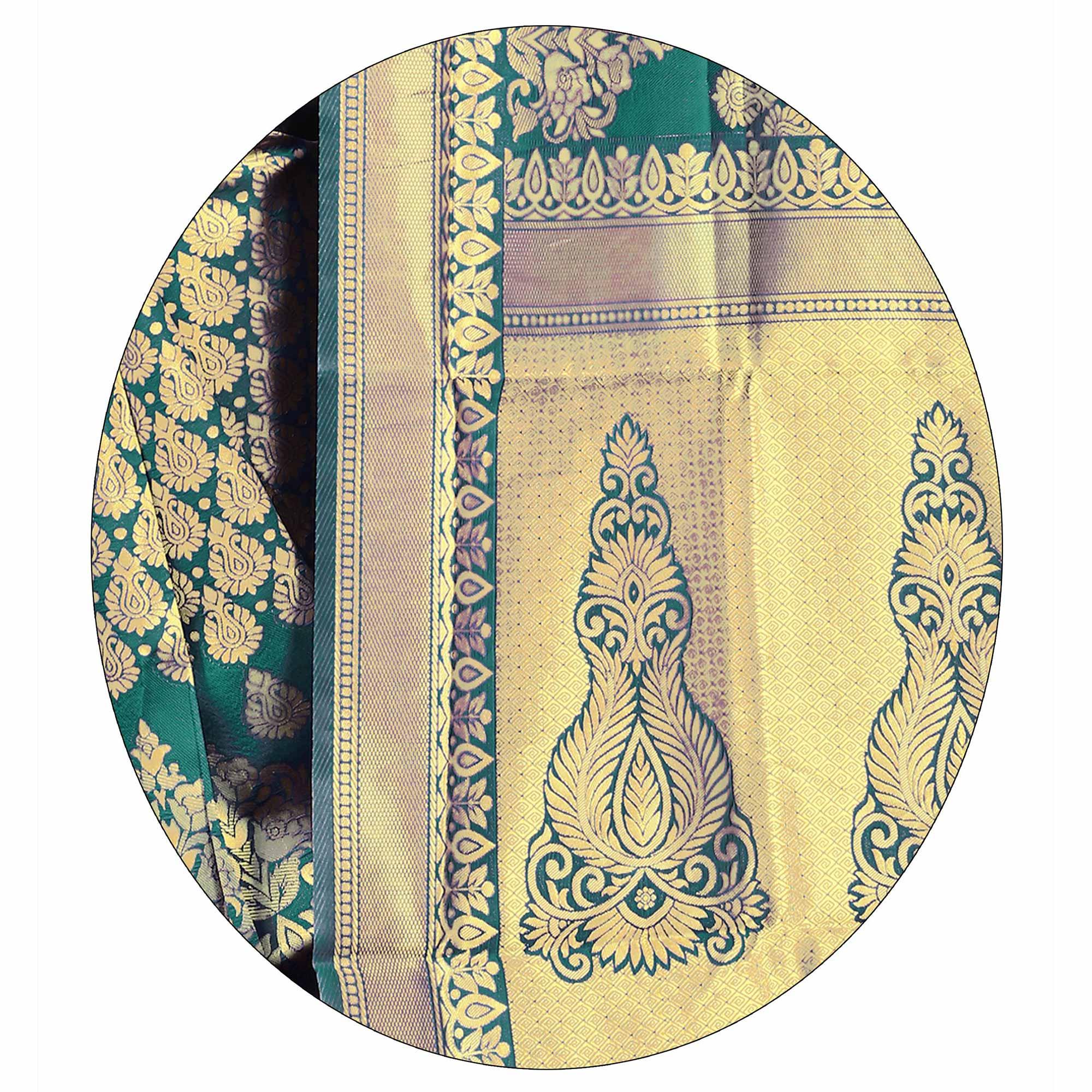 Amazing Turquoise Green Colored Festive Wear Woven Silk Saree - Peachmode