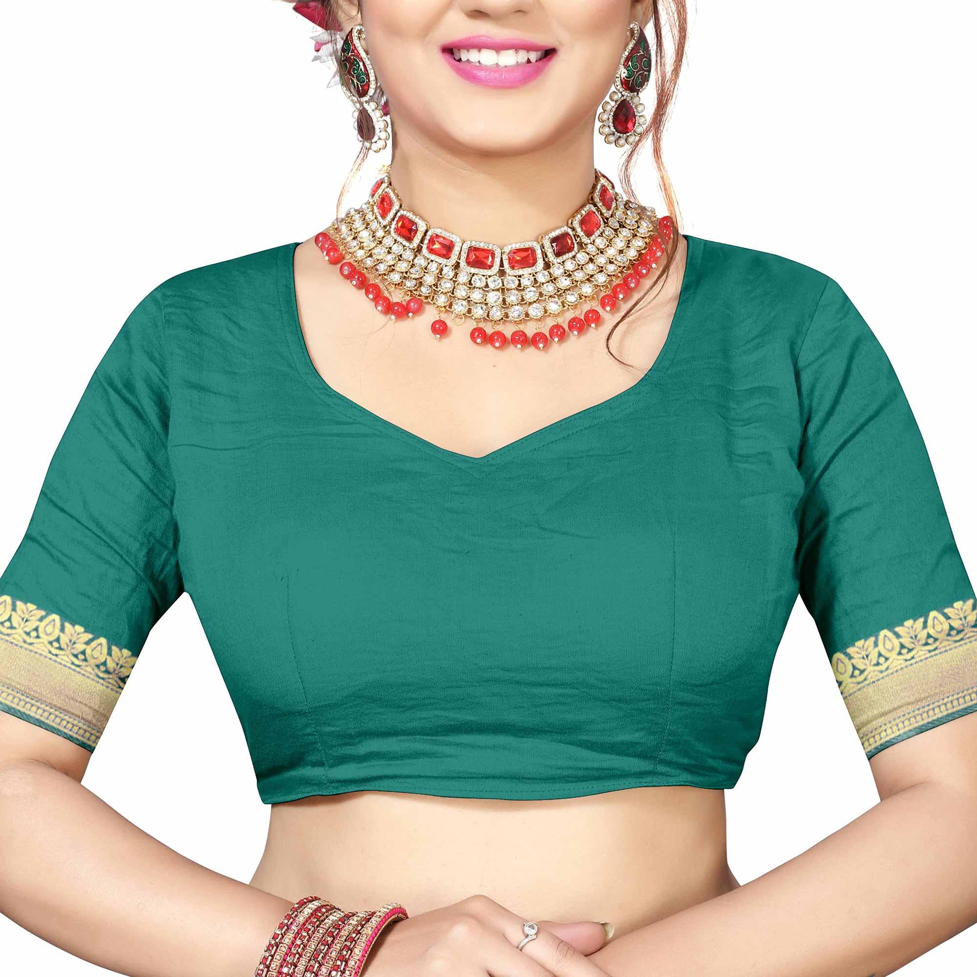 Amazing Turquoise Green Colored Festive Wear Woven Silk Saree - Peachmode