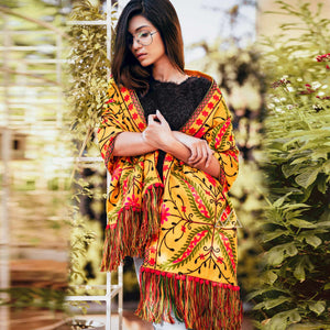 Amazing Yellow Colored Embroidered Khadi Muffler Stole - Peachmode