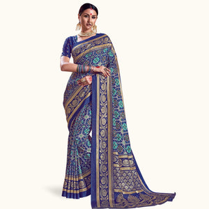 Appealing Blue Colored Festive Wear Printed Kanjivaram Silk Saree - Peachmode