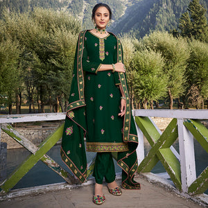Appealing Dark Green Colored Party Wear Floral Embroidered Georgette Suit - Peachmode