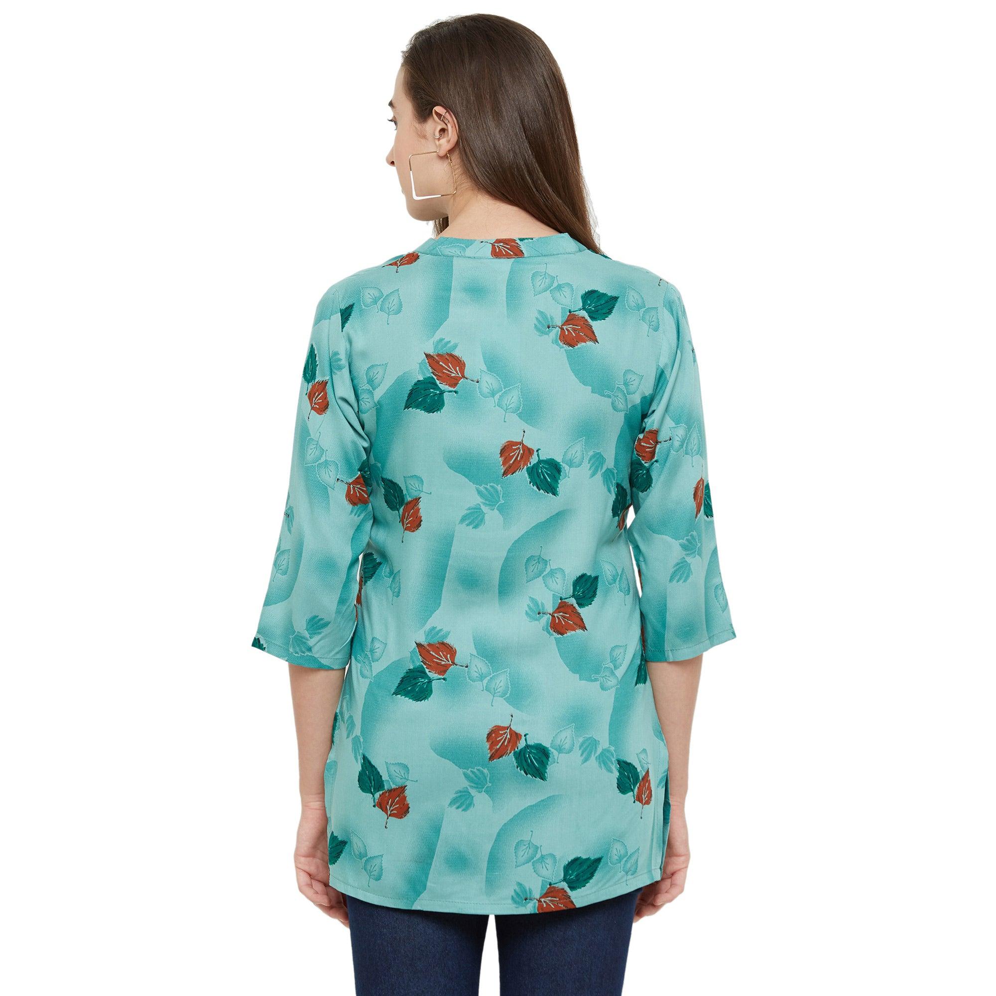 Appealing Green Colored Casual Wear Printed Rayon Top - Peachmode