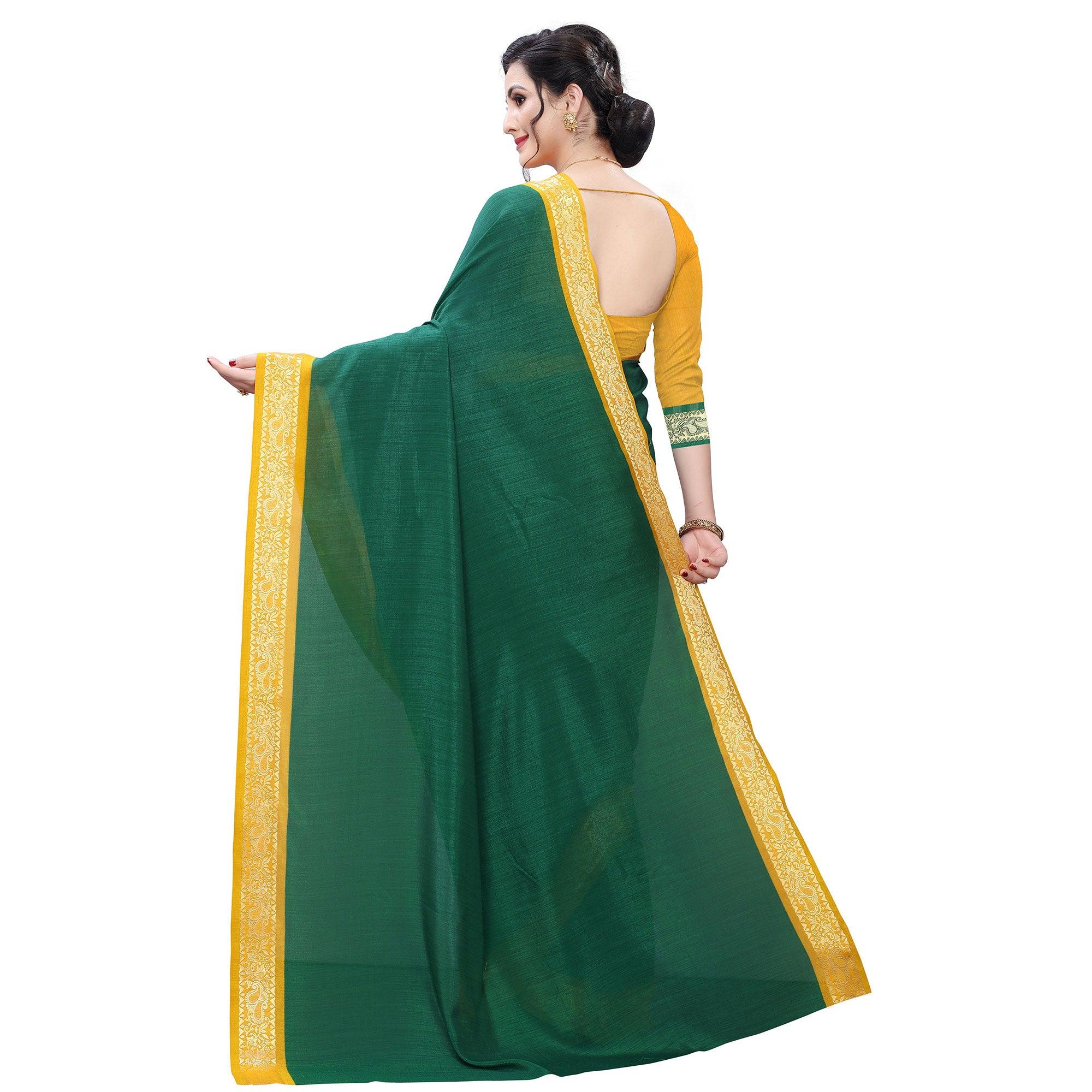 Appealing Green Colored Festive Wear Woven Vichitra Silk Saree - Peachmode